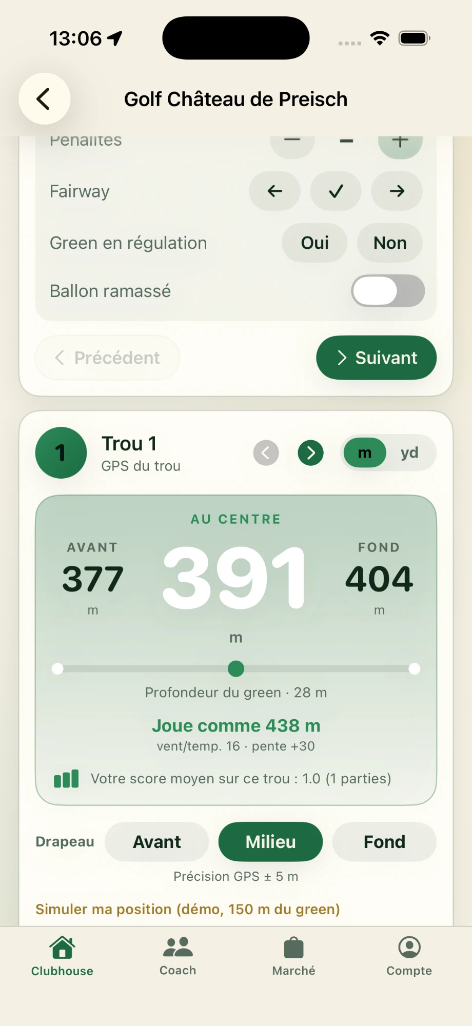 Distances au green en direct