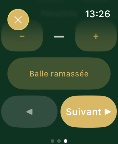 Apple Watch · Balle ramassée, trou suivant